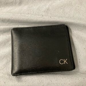 Calvin Klein Black Leather Compact Card & Key Wallet with CK Hardware